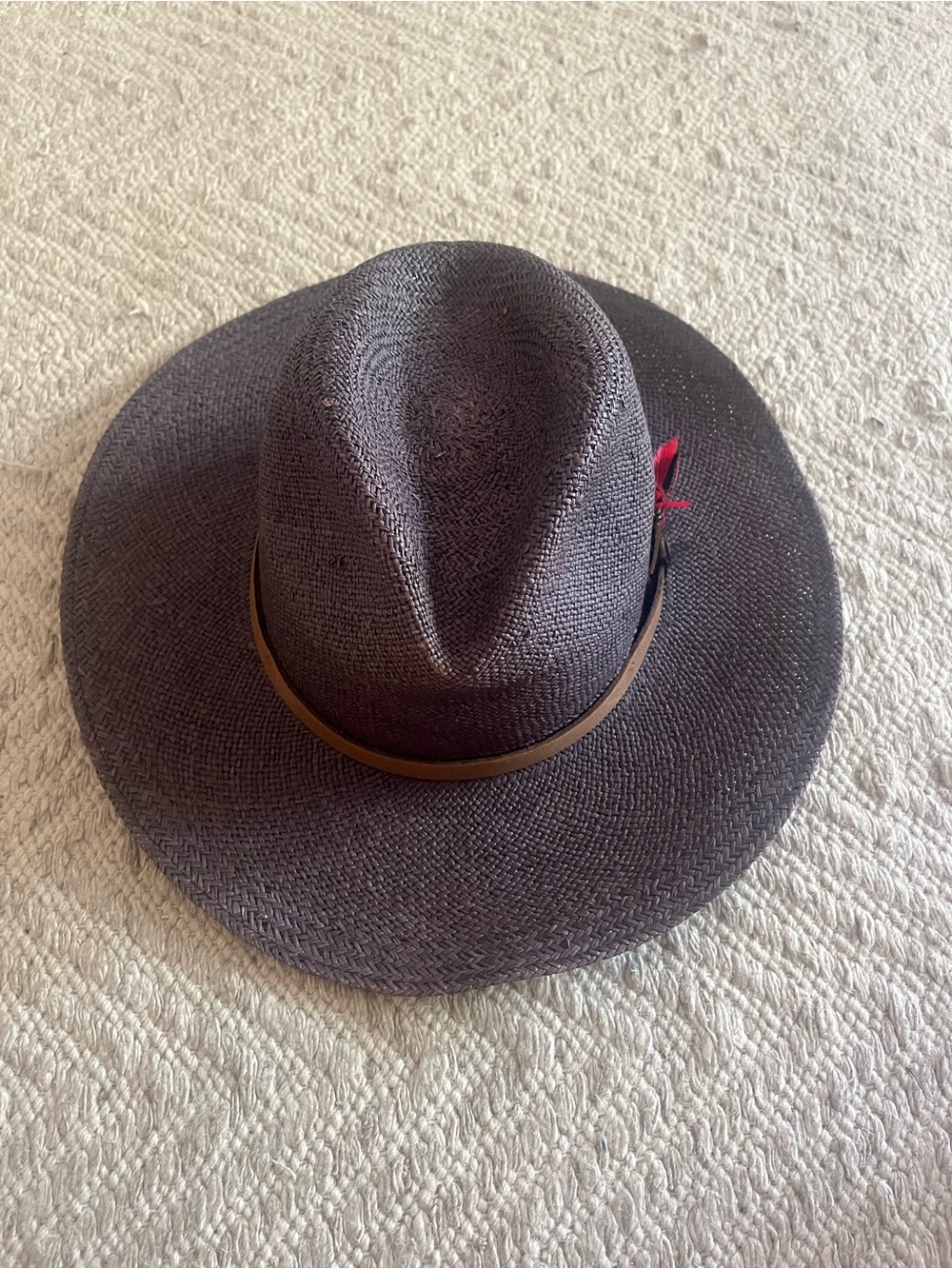 Goorin Bros Black Straw Fedora with Brown Band and Red Accent